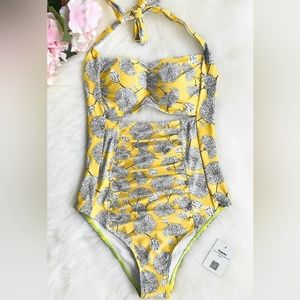 Yellow floral one piece swimsuit